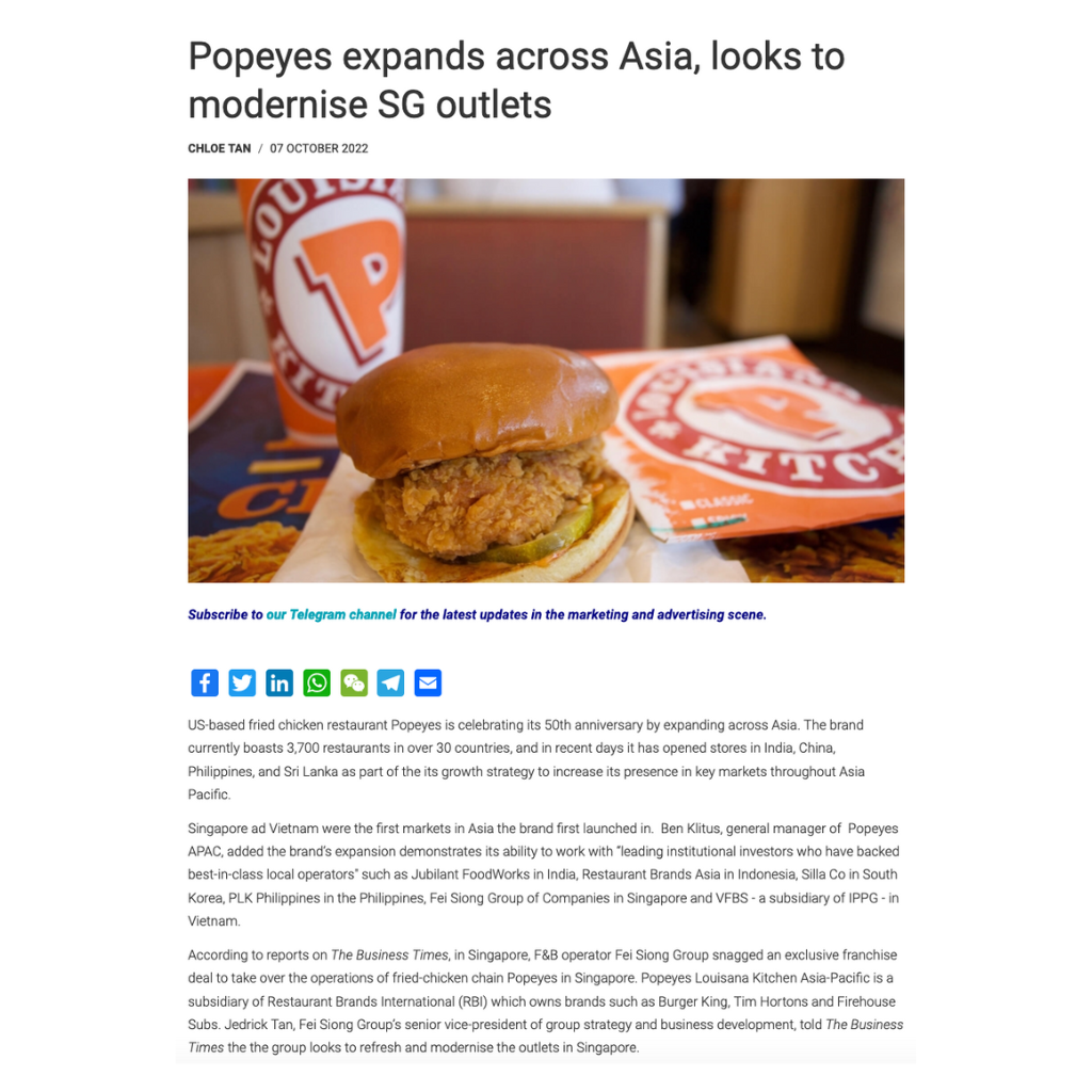 Marketing Interactive - Popeyes expands across Asia, looks to modernise SG outlets
